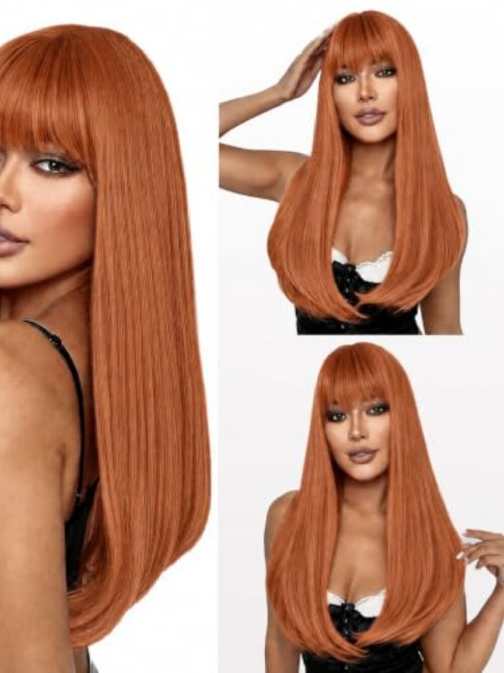Ginger Wig with Bangs Long Straight Wigs for Women 22 Inch